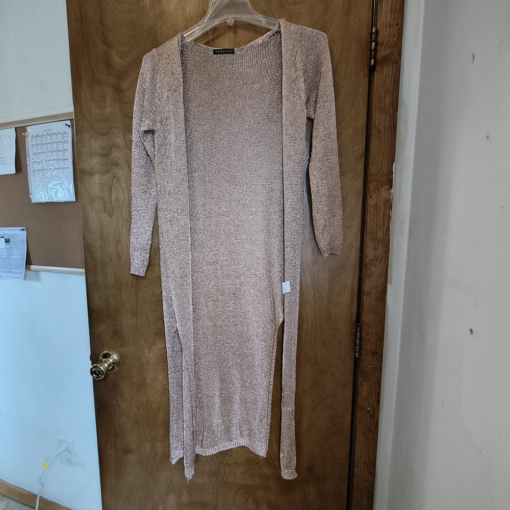 Hot & Delicious Long Open Front Knit Cardigan in Rose Gold